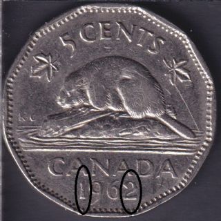 1962 - Double '1  2' - Canada 5 Cents