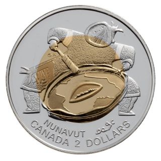 1999 Nunavut Proof $2 Dollars Sterling Silver Coin Gold Plated