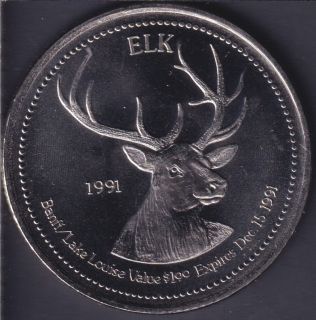 1991 Banff - Lake Louise - Elk - Trade Dollar - 33mm
