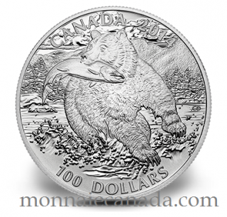 2014 - $100 for $100 Fine Silver Coin - The Grizzly