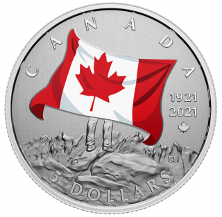 2021 - $5 - 1/4 oz. Pure Silver Coin – Moments to Hold: 100th Anniversary of Canada's National Colours