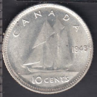 1943 - UNC - Weak Strike - Canada 10 Cents