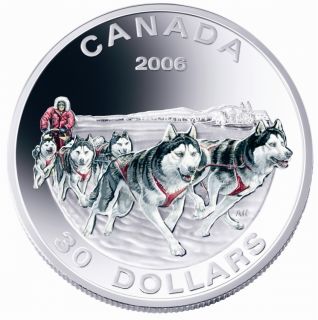 2006 - $30 - Sterling Silver Coin - Dog Sled Team