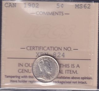 1902 - MS 62 - ICCS - Canada 5 Cents